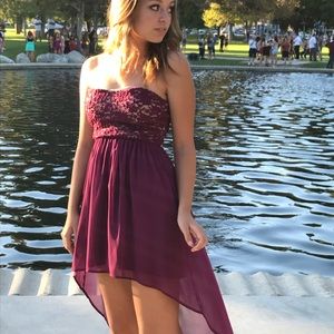 Plum high/low strapless dress size S.